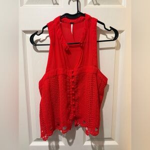 Free People Red Crochet Button-Front Camisole